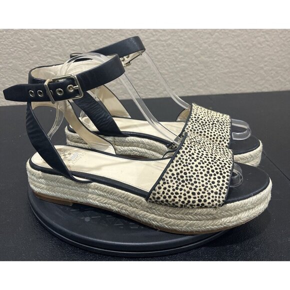 Vince Camuto Platform Espadrille Sandals Size 10 Black Tan Ankle Strap Boho Y2K - Picture 1 of 8